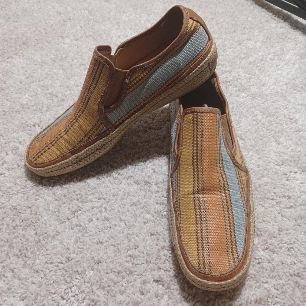 COLE HAAN Men's Striped Canvas & Leather Slip On Shoes